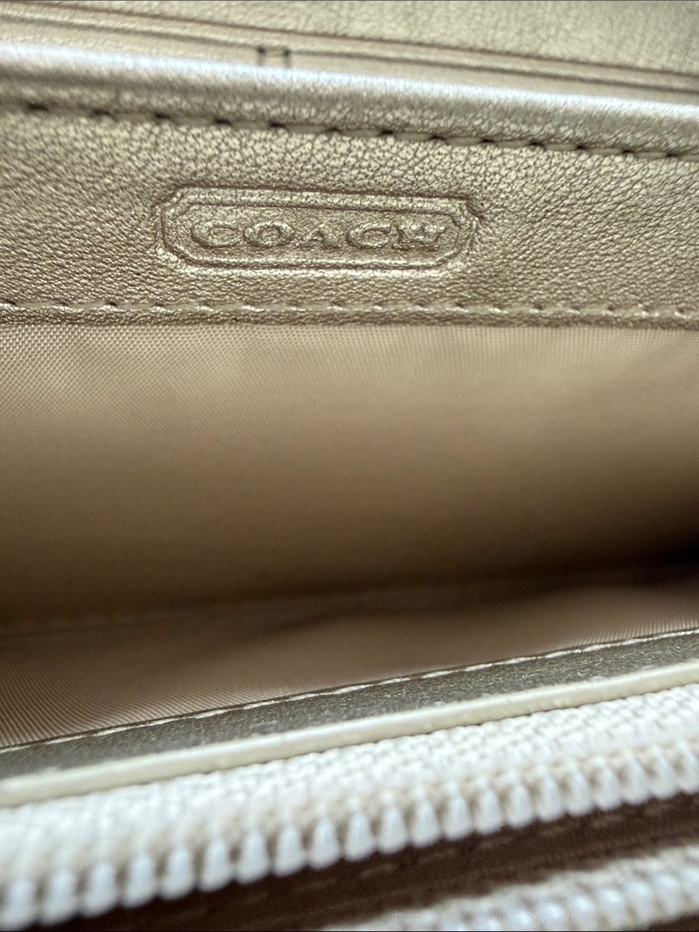 Coach Authentic Metallic Gold Zip-Around Wallet with Silver Logo Accent - Picture 8 of 14